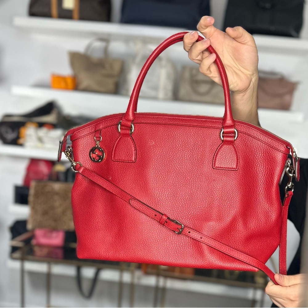 Gucci Red Leather Two Way Bag